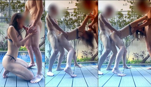 Để bạn thân chơi threesome với bé sugar baby chân dài xinh xắn bên bể bơi
